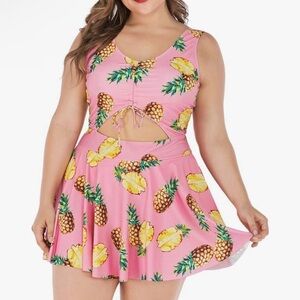 Wellwits Women's Plus Size Cutout Swim Dress Swimsuit Size 3XL